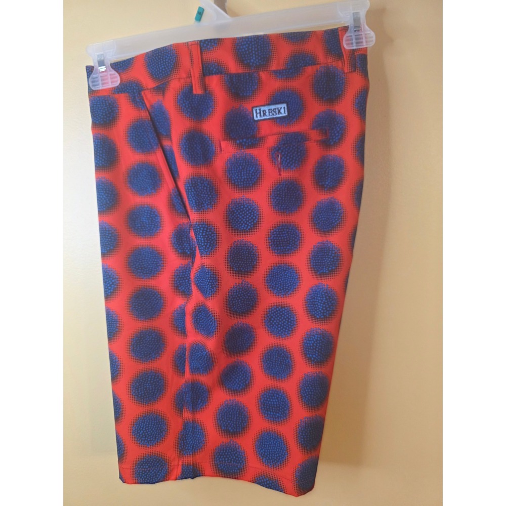 Hreski Mens Golf Shorts Size 36 Red Blue Polka Dot Halftone Performance Stretch